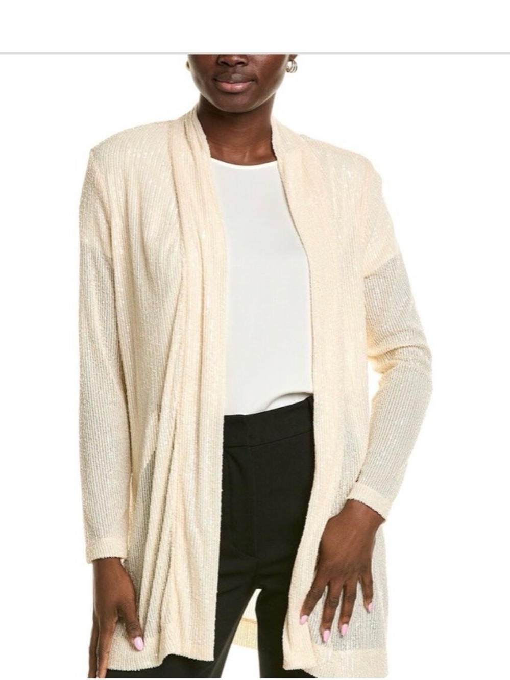 Anne Klein Women's Sequin Open-Front Long-Sleeve Cardigan